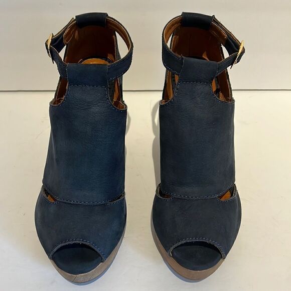 Bon-Bonite Blue Leather Peep Toe Heeled Platform Sandals Size 39. US 9 - Picture 3 of 15